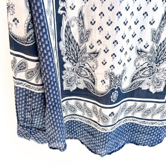 Ann Taylor Blue White Paisley Print Cotton Silk Long Sleeve Top Small - Picture 8 of 8